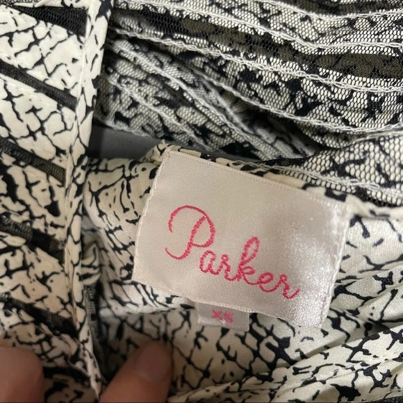 Parker Mesh Ribbed Fit and Flare Silk Lined Mini Dress White Black Size XS - Picture 5 of 9